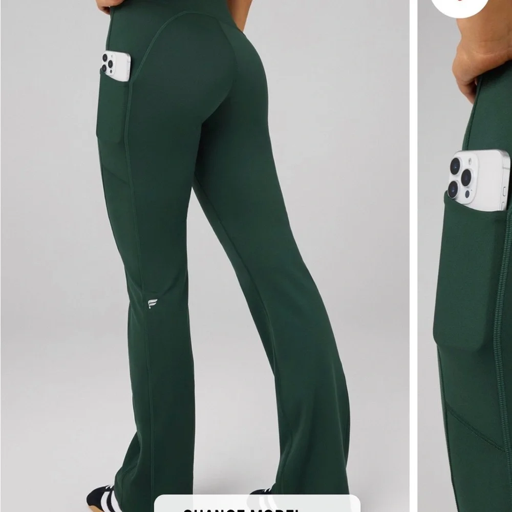 Fabletics Dark Green Flare Yoga Pants cold weather lined - Picture 3 of 4